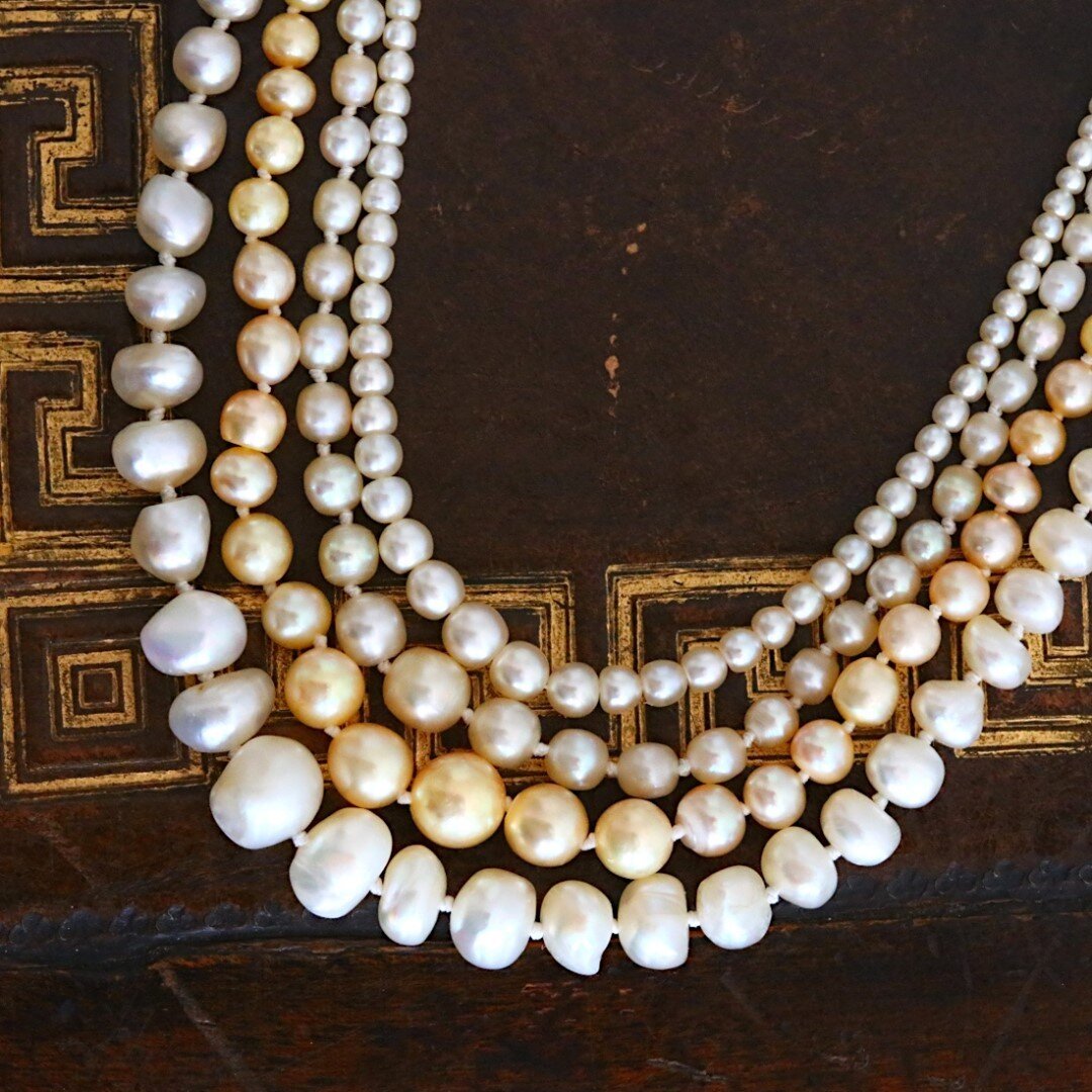 When there is no ruby, sapphire or emerald is on the horizon, true natural (non-cultured) pearls are by far our next favorite gemmy thing! We are proud to currently have four strands of these rare beauties in stock &amp; ready to ship...and all with 