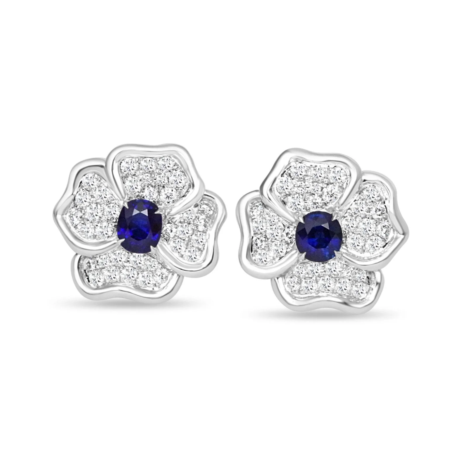 2.09 ctw Unheated Burma Sapphire Earrings, Royal Blue, GRS