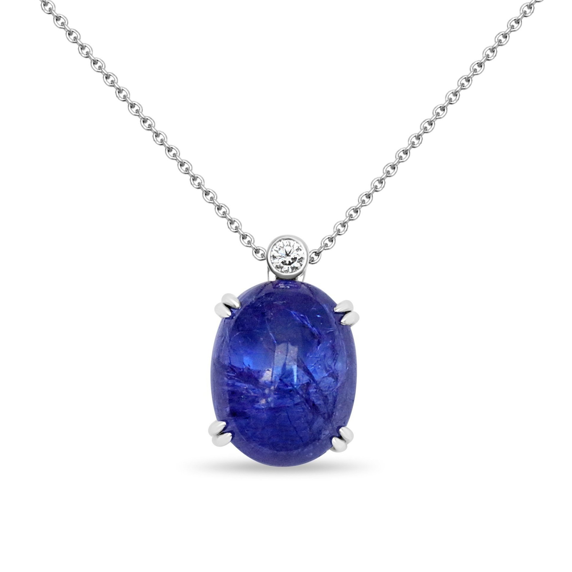 Tanzanite and Diamond Pendant, 18K White Gold, Gübelin Report