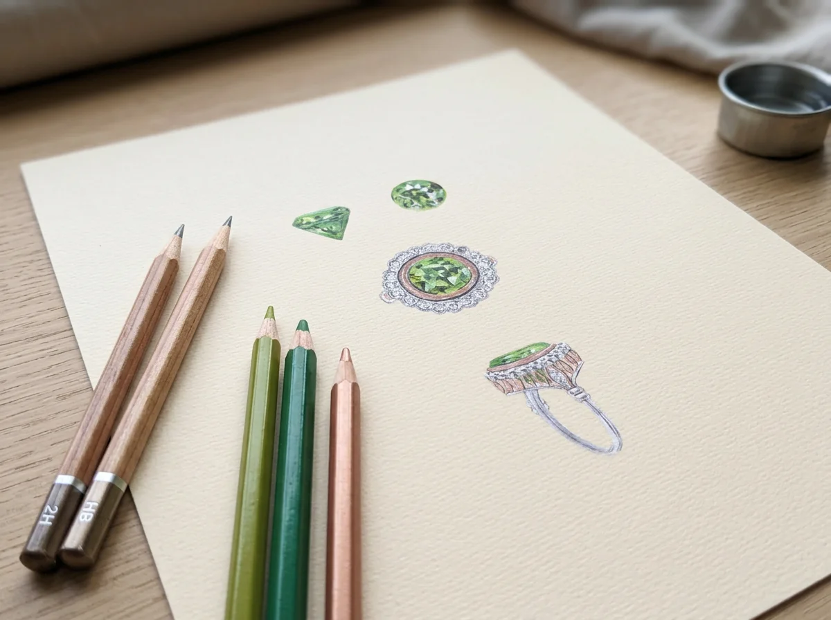 green ring sketch on paper with color pencils