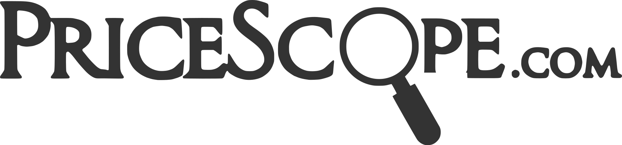 Dark gray PRIСESCOPE.COM logo with a magnifying glass incorporated into the letter O