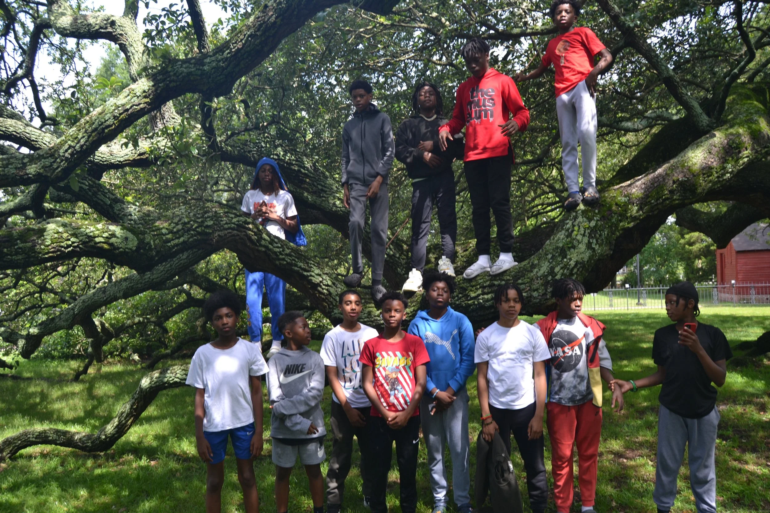 Group at the Emancipation Oak Tree.JPG