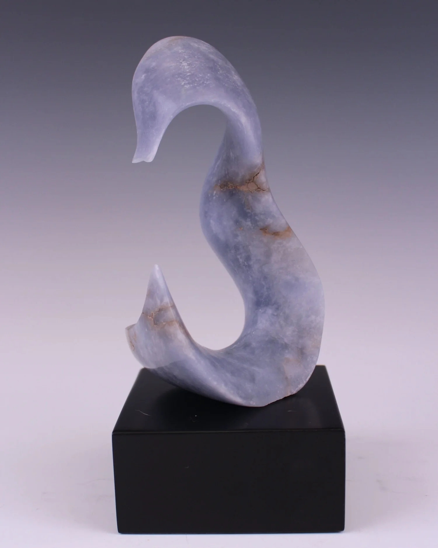 "Seahorse" Italian Blue Ice Alabaster on Lacquered Wood Base