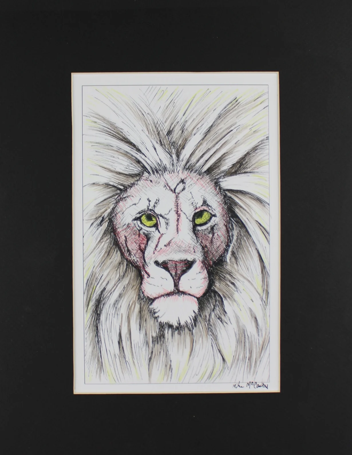 "Lion Head" Hand Colored Giclee mounted in Black Matt