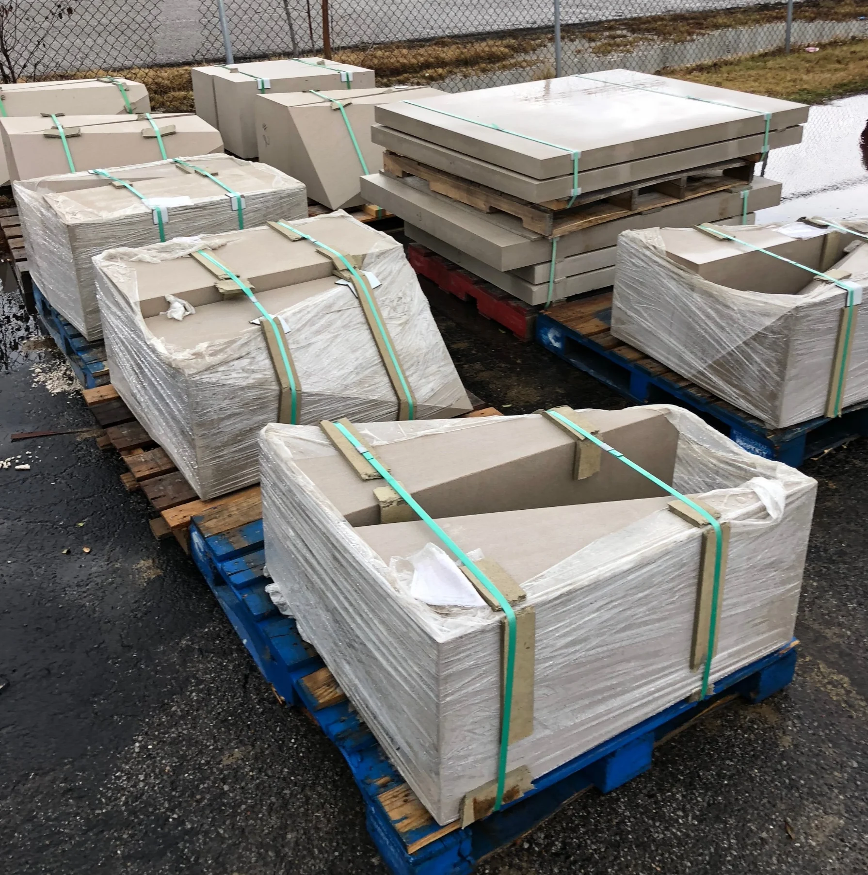 History pillars ready to transport for engraving.