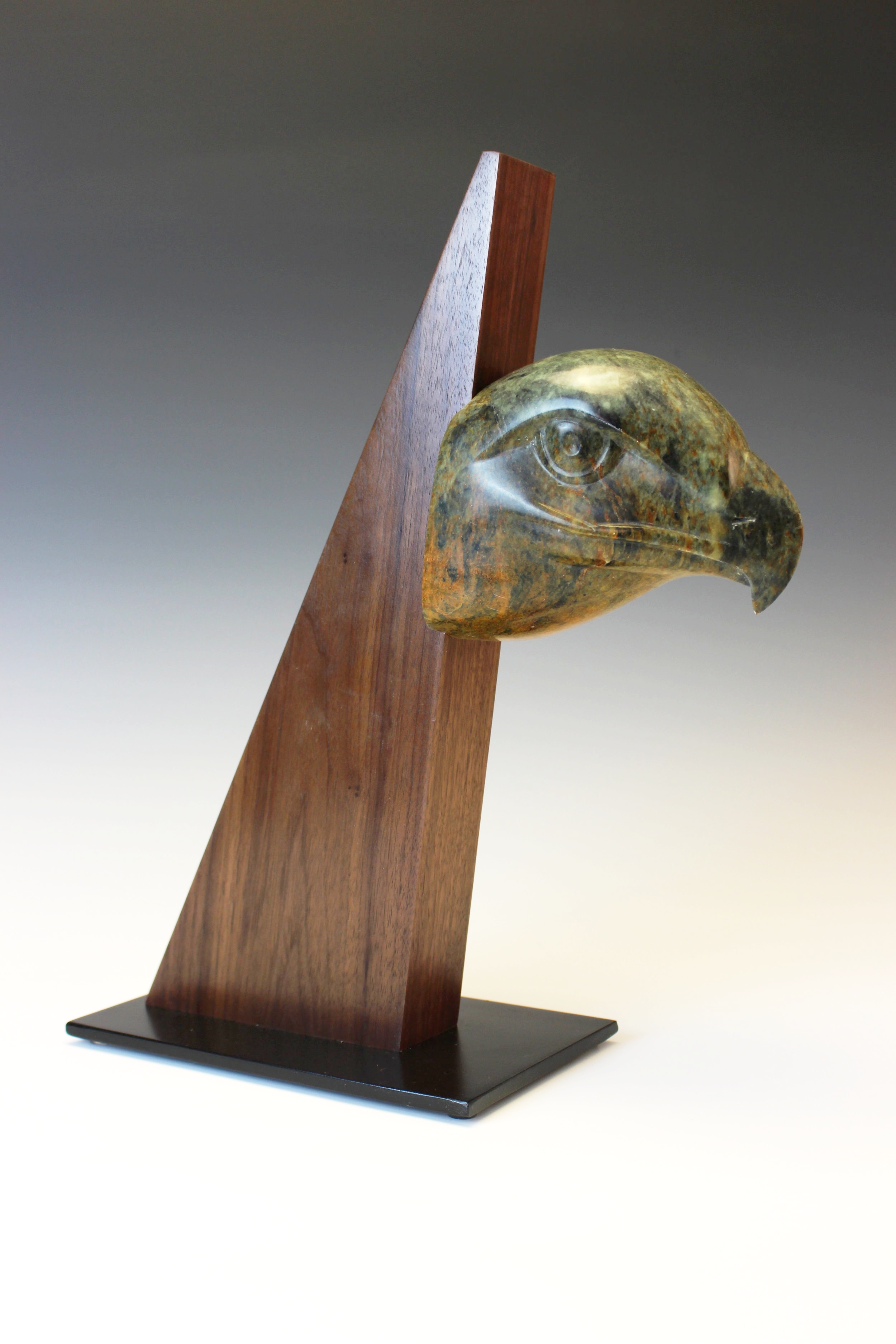 "Hawk" - Soapstone, Walnut and Steel Sculpture