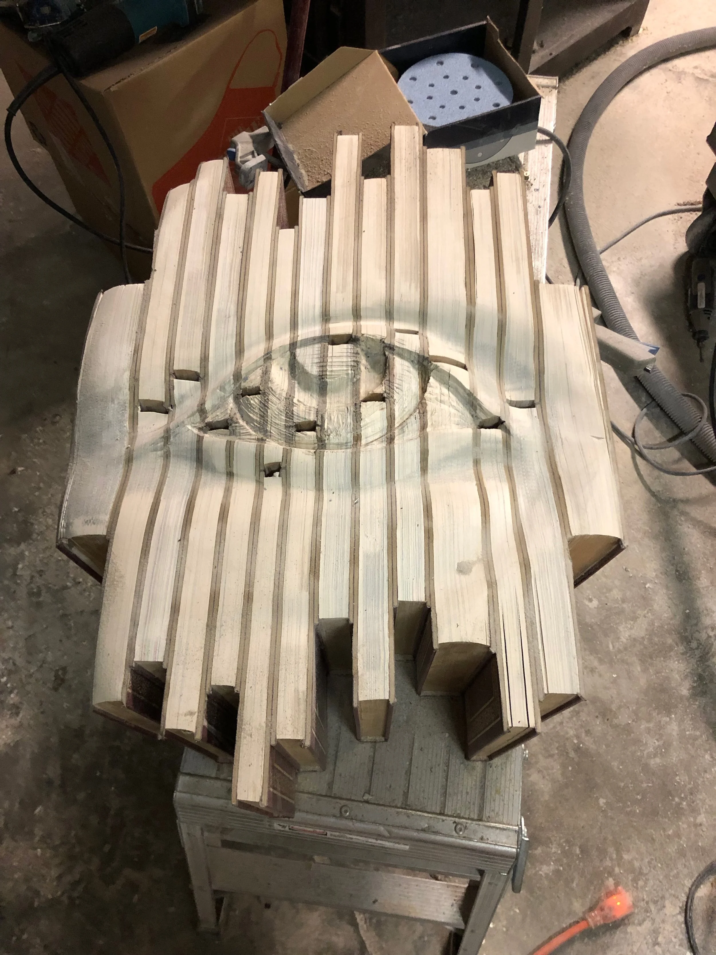 Books are the Material for a New Sculpture of the Human Eye by Mike McCarthy