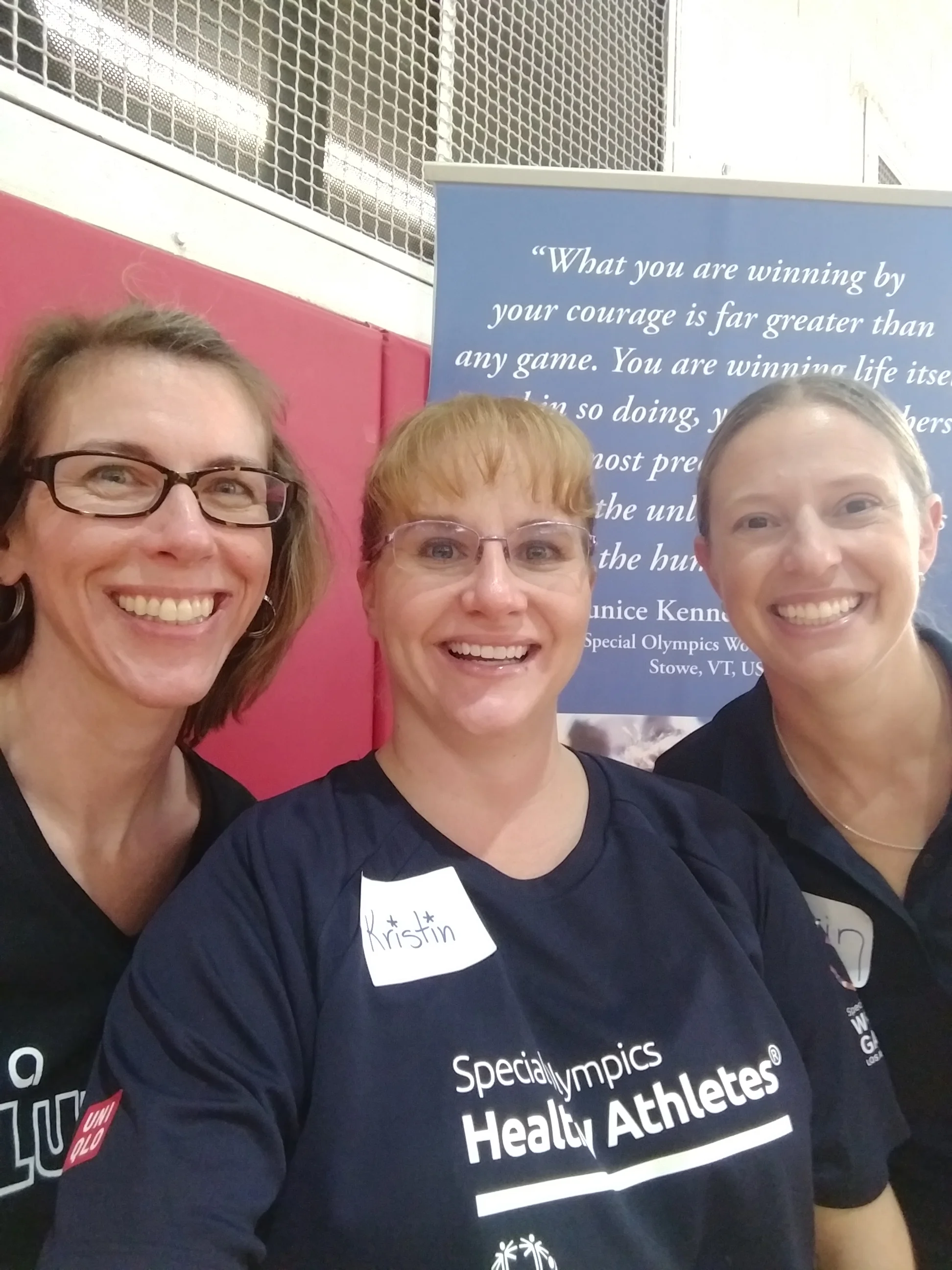 Special Olymipics FUNfitness Washington D.C. "Thank you Kristin and Kim for your amazing spirit, unfaltering smile, tremendous energy and driving all the way out to Catholic for FUNfitness. I truly appreciate both of your expertise and the guidance and help you provided the students and me. The event would not have run as smoothly without your help. Thank you again for making our 1st FUNfitness a tremendous success. We had 106 completed screens and so many happy athletes that came through our stations. Thank you again!" Erin Wentzell, PT, DPT, PCS