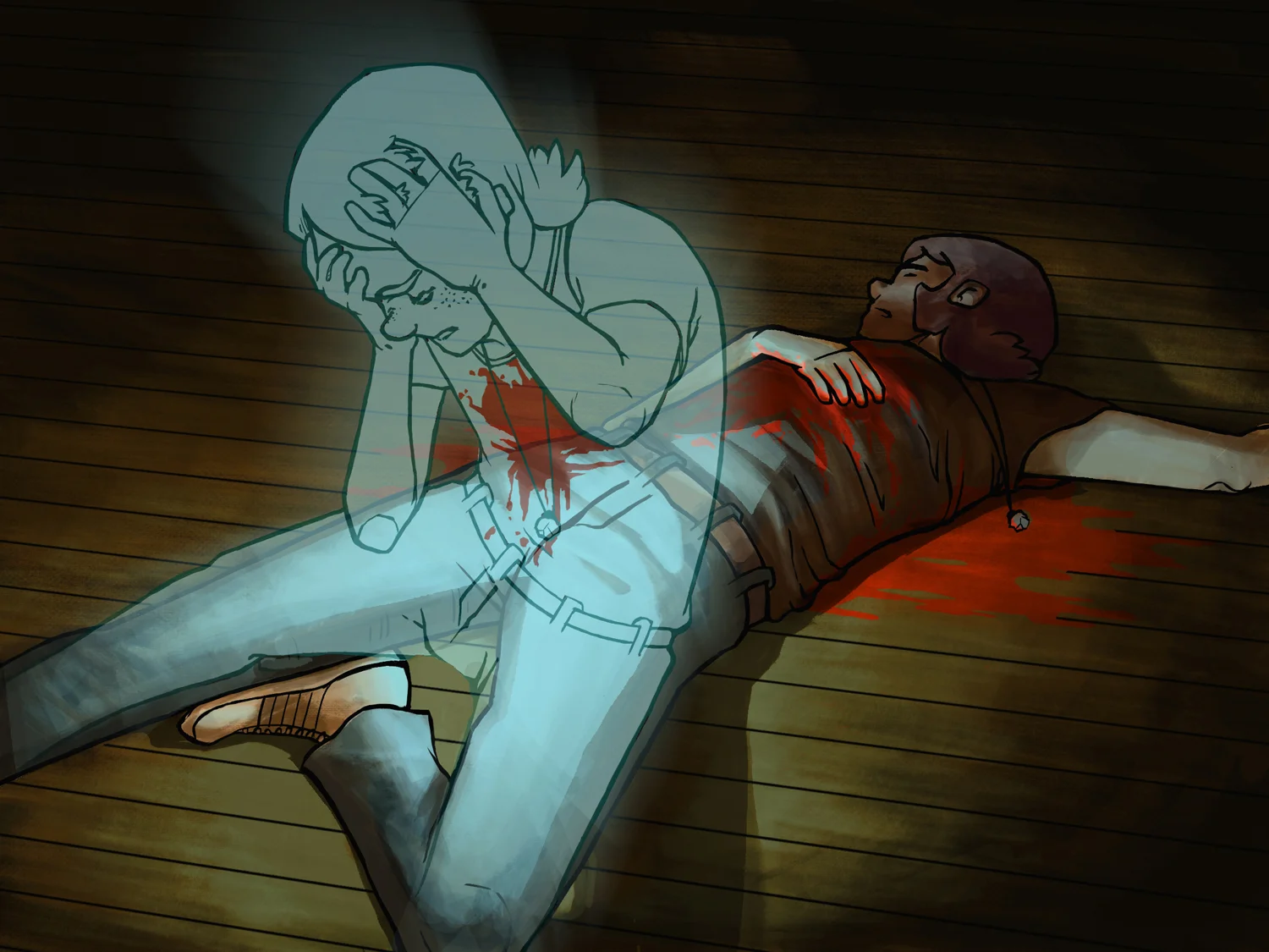  Une illustration qui démontre la mort de Merlot. Cette événement a lieu bien avant le début de  Curio , et montre à quoi il ressemblait quand il était vivant, avant que son esprit soit corrompu. 