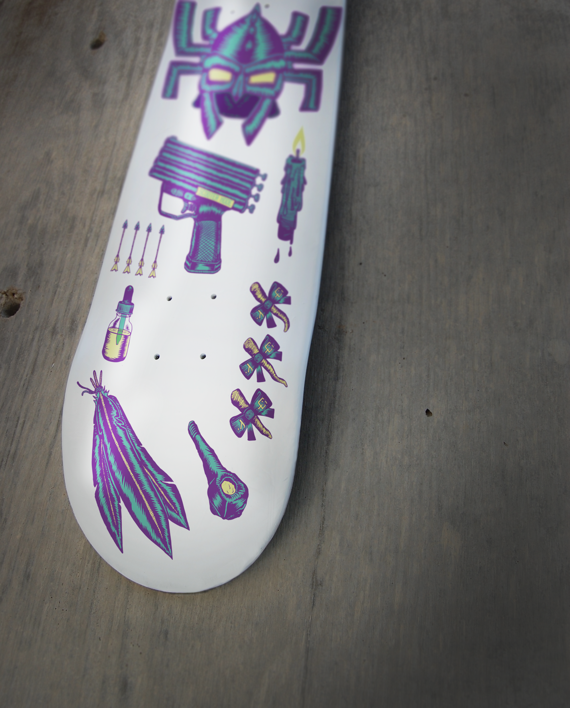 No Comply, a skate company in Austin, TX, hosts an annual competition that I look forward to doing every year. A skateboard is a canvas open to any representation you can possibly imagine, no matter how radical it is. This year, I created the story