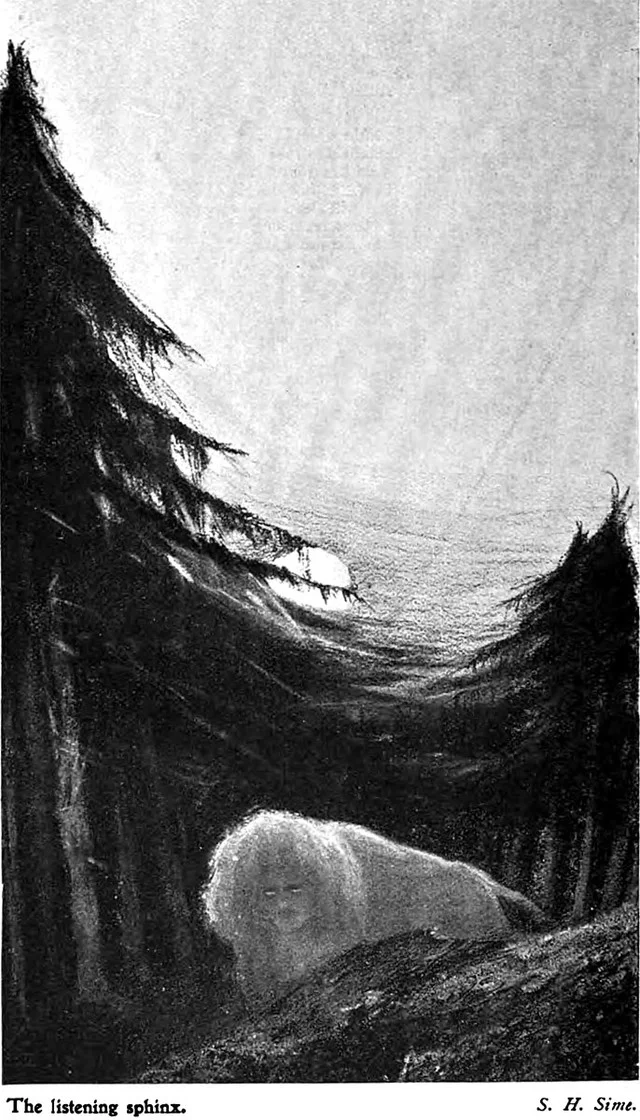 “The Listening Sphinx by S.H. Sime.” An illustration from a 1900 issue of The Idler magazine.