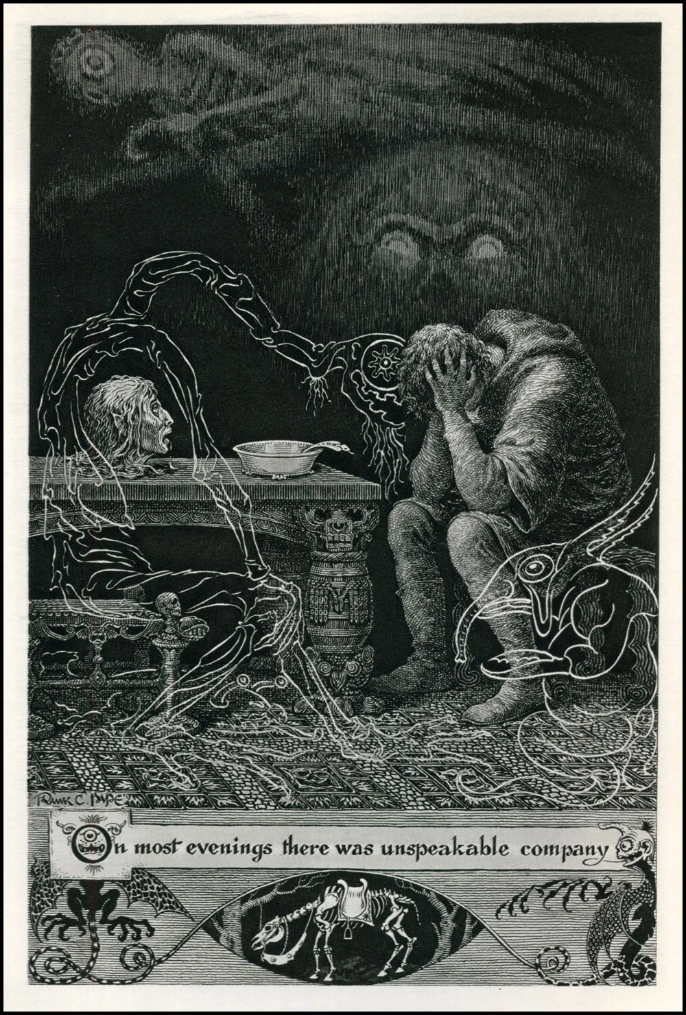 On most evenings there was unspeakable company. Frank C. Papé illustration for the 1925 book, Figures of Earth.