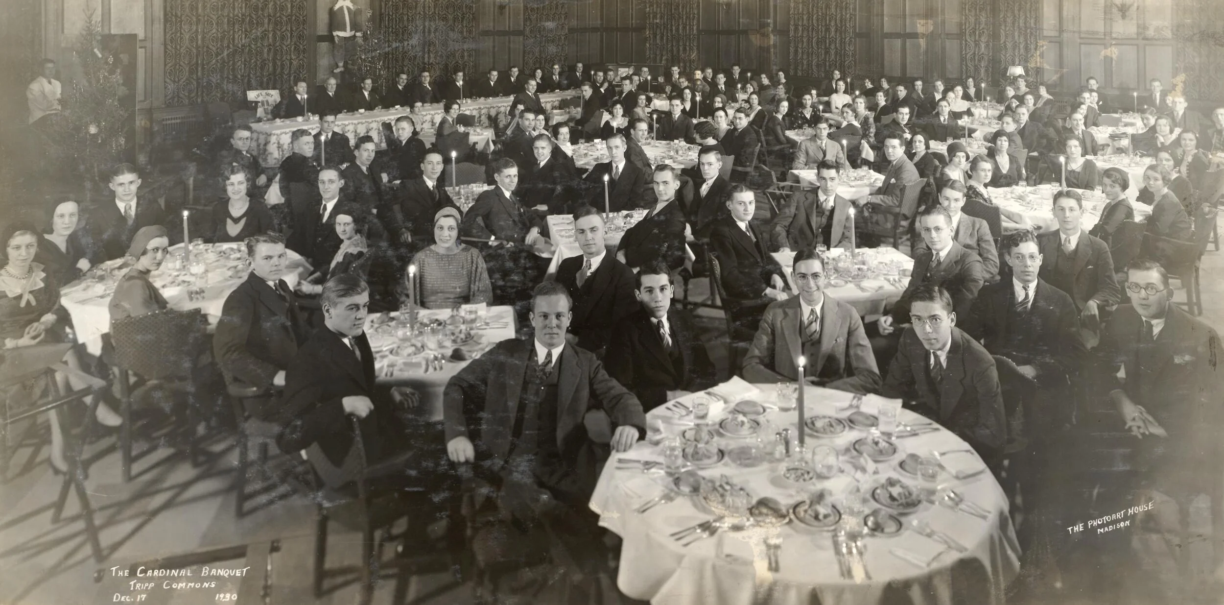 A banquet for the Daily Cardinal staff at Tripp Commons in Memorial Union in Dec, 1930.
