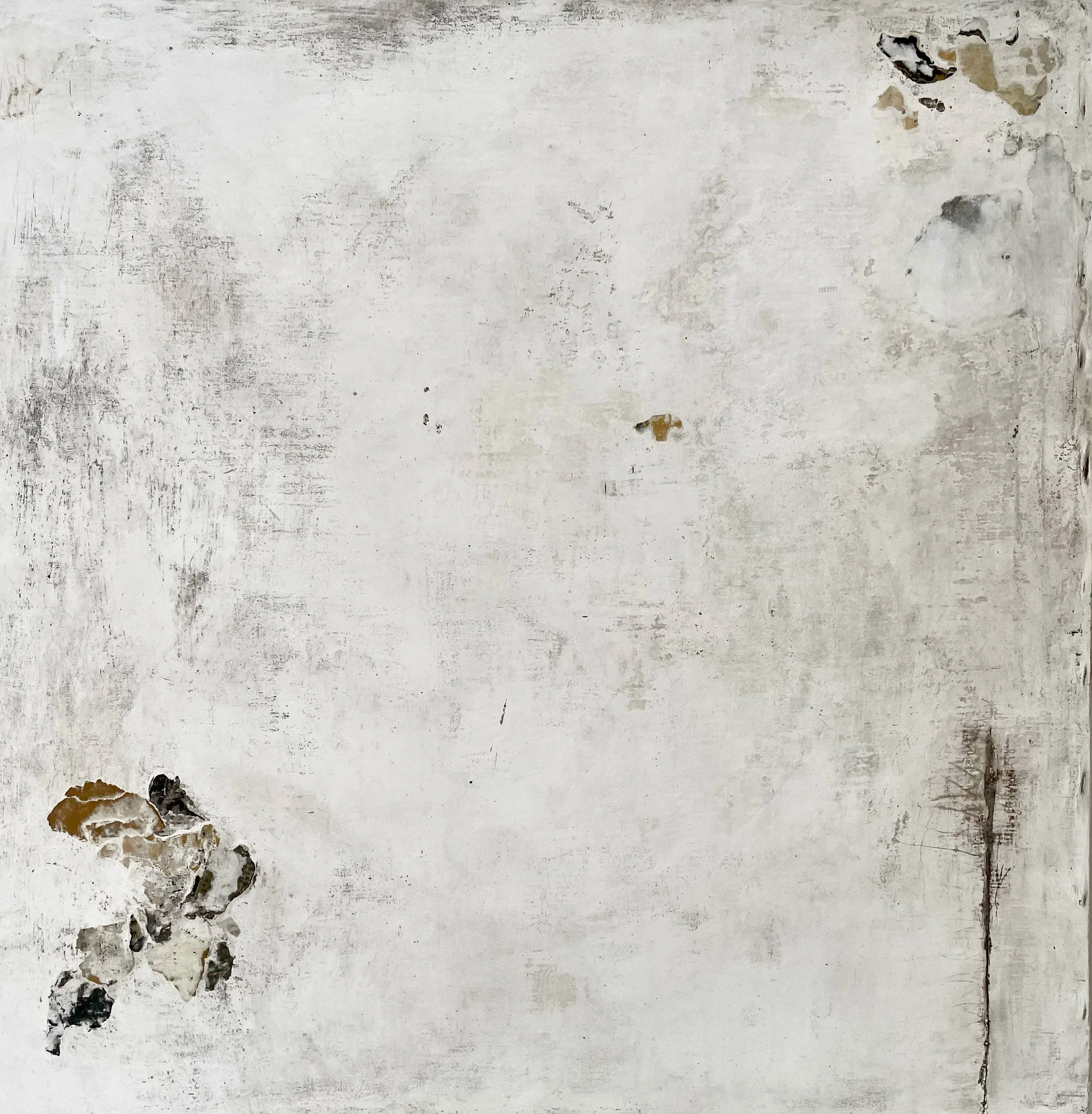 Untitled, 2023, gesso, plaster, paper, wax on wood panel