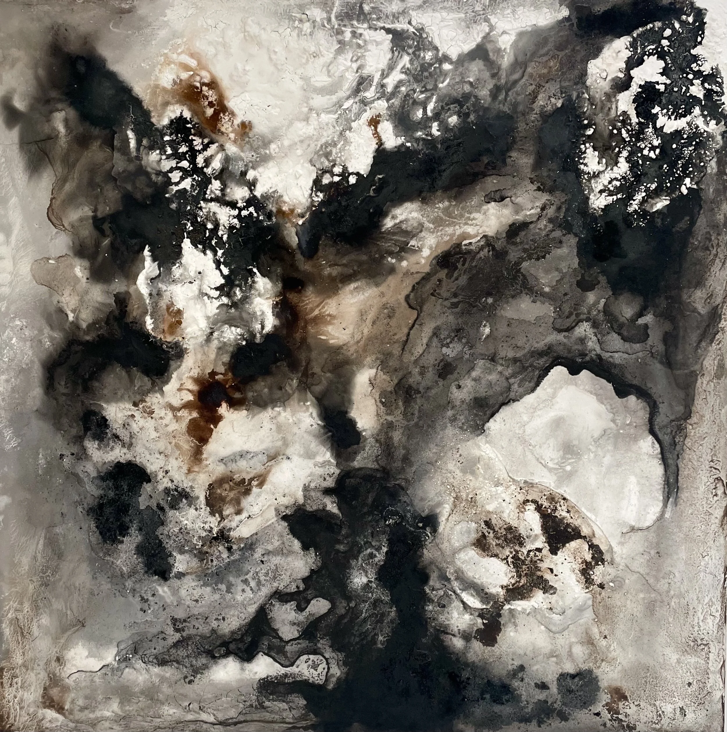 Untitled (from PARCH) 2024 Plaster, paint, pigment, rust on panel, 48” x 48”