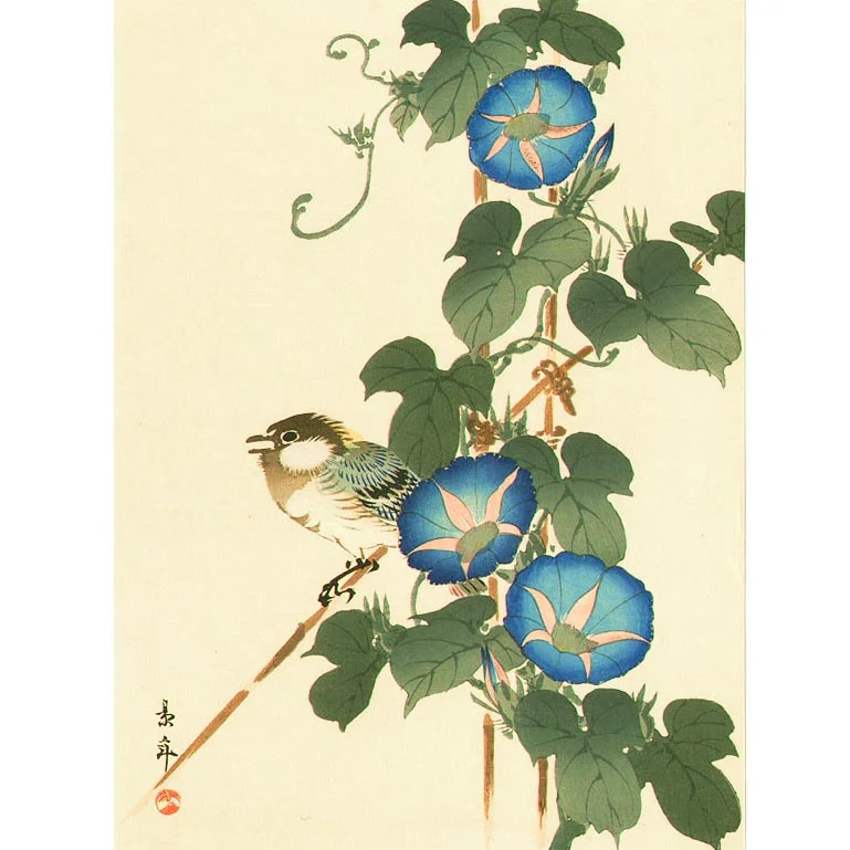 Morning Glory, Woodblock Print by Imao Keinen, 1930s