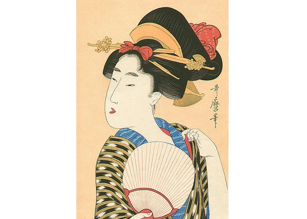 Woman with a Fan, Woodblock Print by Kitagawa Utamaro