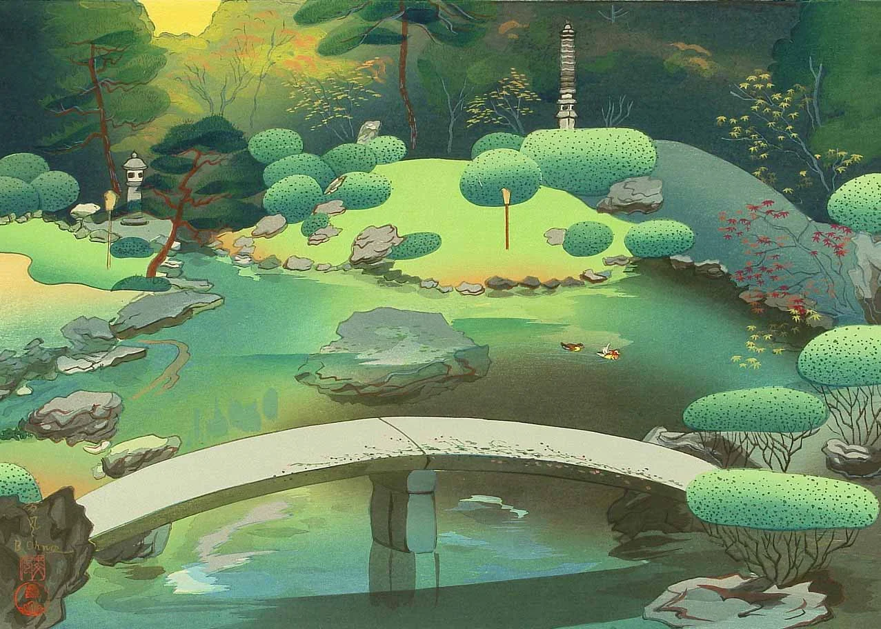 © Ono Bakufu, Shoren-in Temple Garden, 1950s Woodblock Print