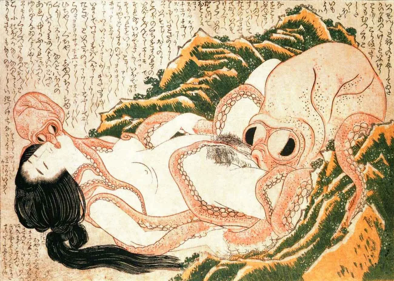 The Dream of the Fisherman's Wife, Shunga Woodblock Print by Katsushika Hokusai, 1814