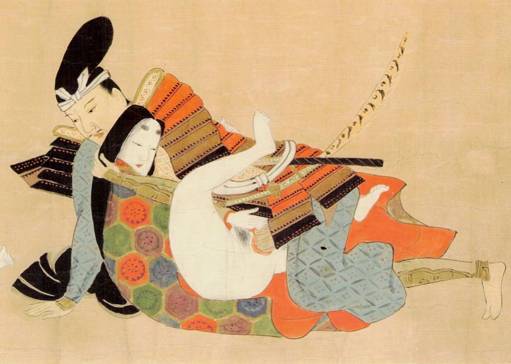Untitled Shunga Woodblock Print, In Full Armor. 