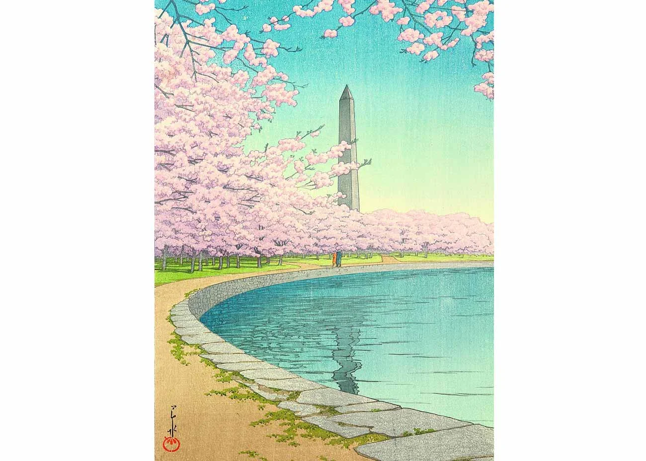 Cherry Blossoms in Washington DC, Woodblock Print by Kawase Hasui