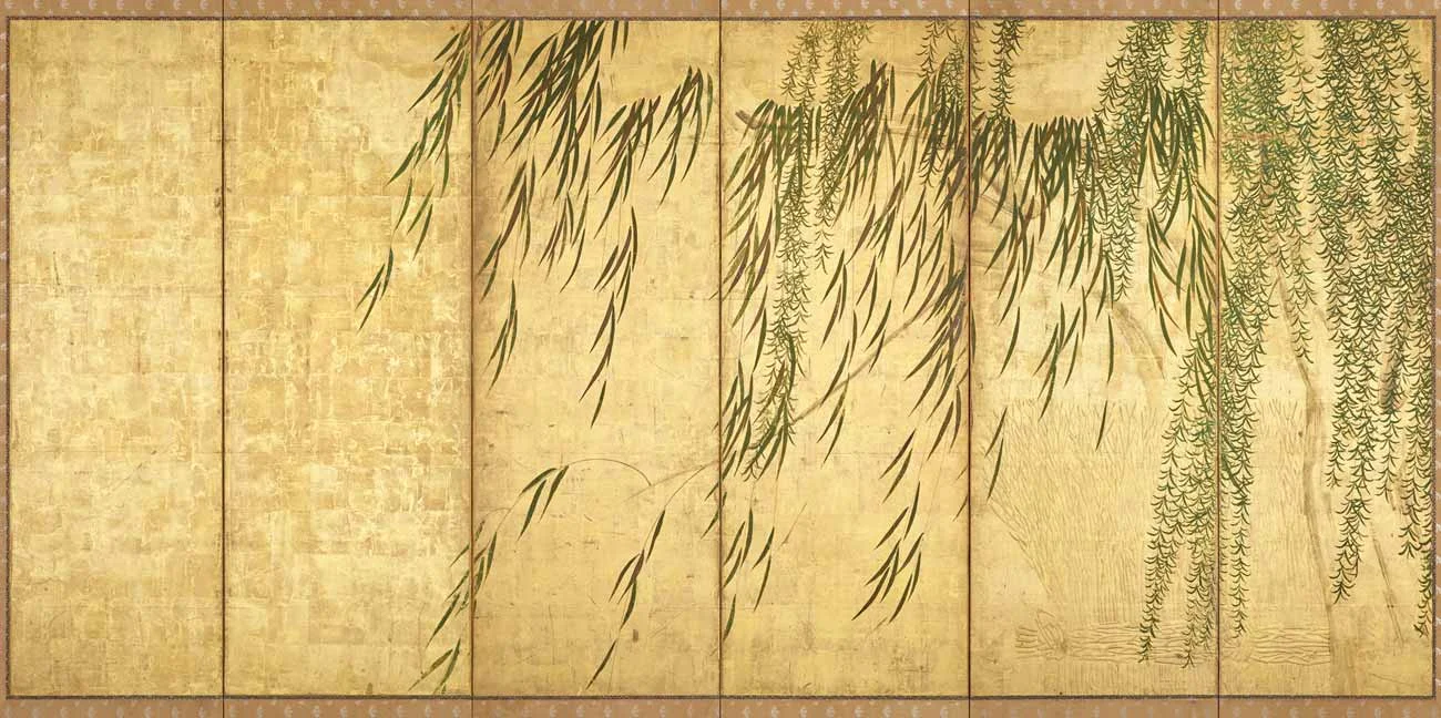 Willows in Four Seasons, Paper Screen by Hasegawa Tohaku