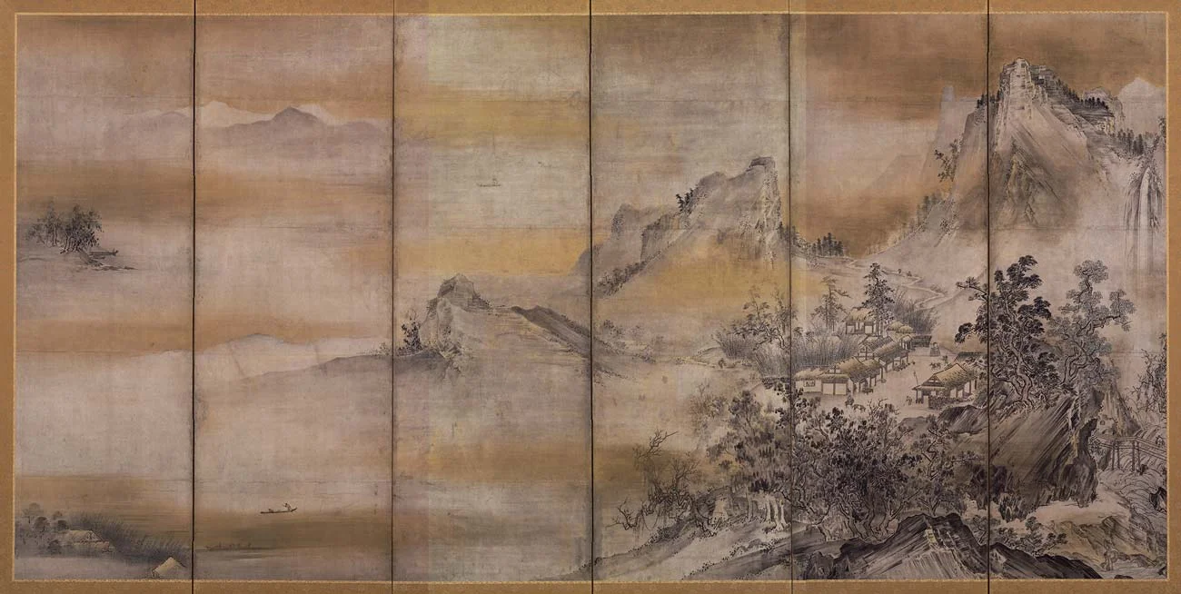 Eight Views of Xiao and Xiang, Silk Screens by Hasegawa Tohaku