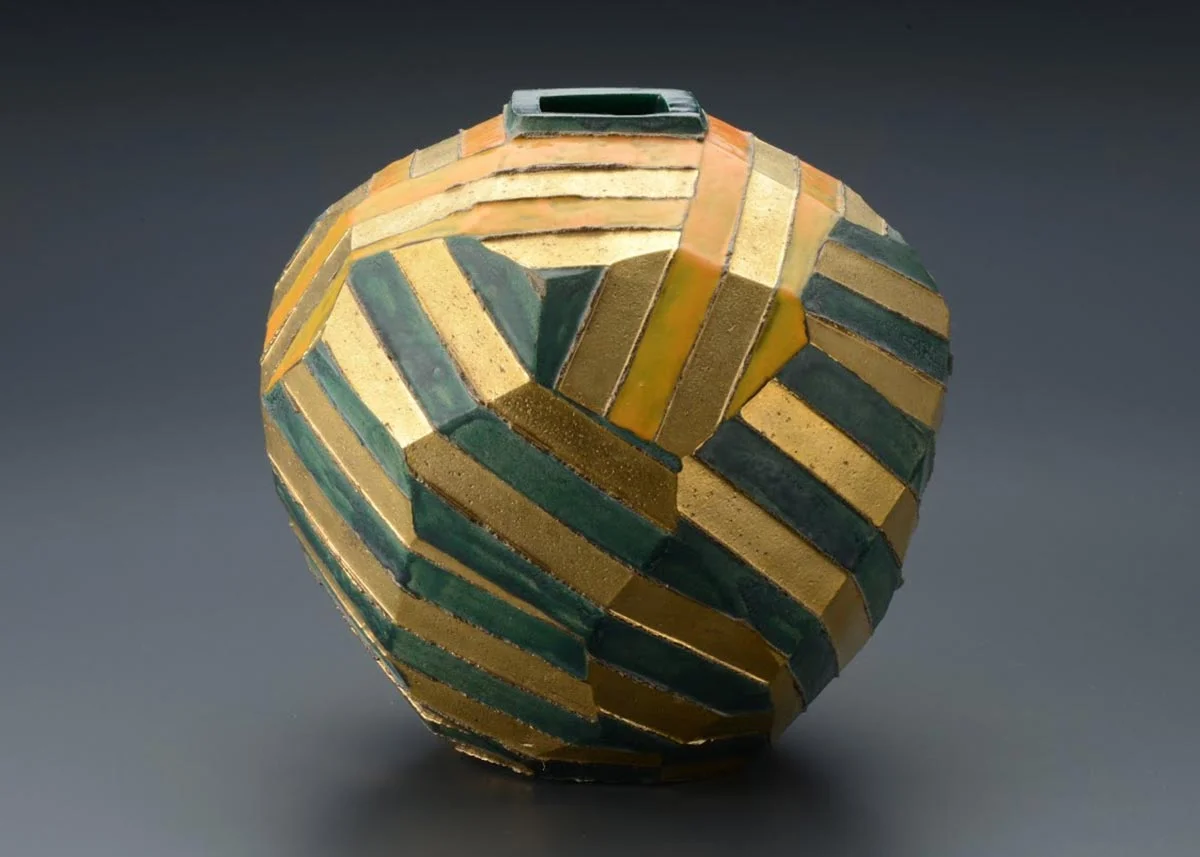 © Seto Hiroshi, Orange Green and Gold Vase, Mashiko Museum of Ceramic Art