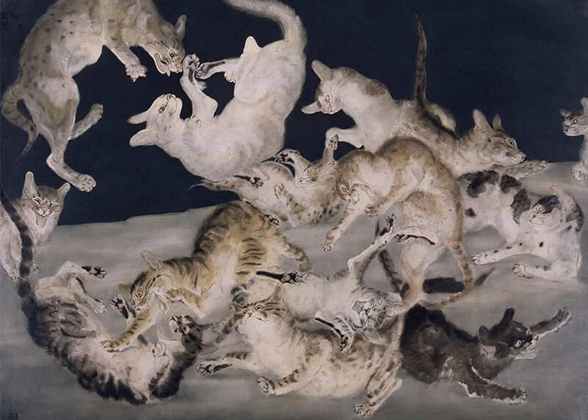 © Fondation Foujita / ADAGP, Fighting Cats, 1940