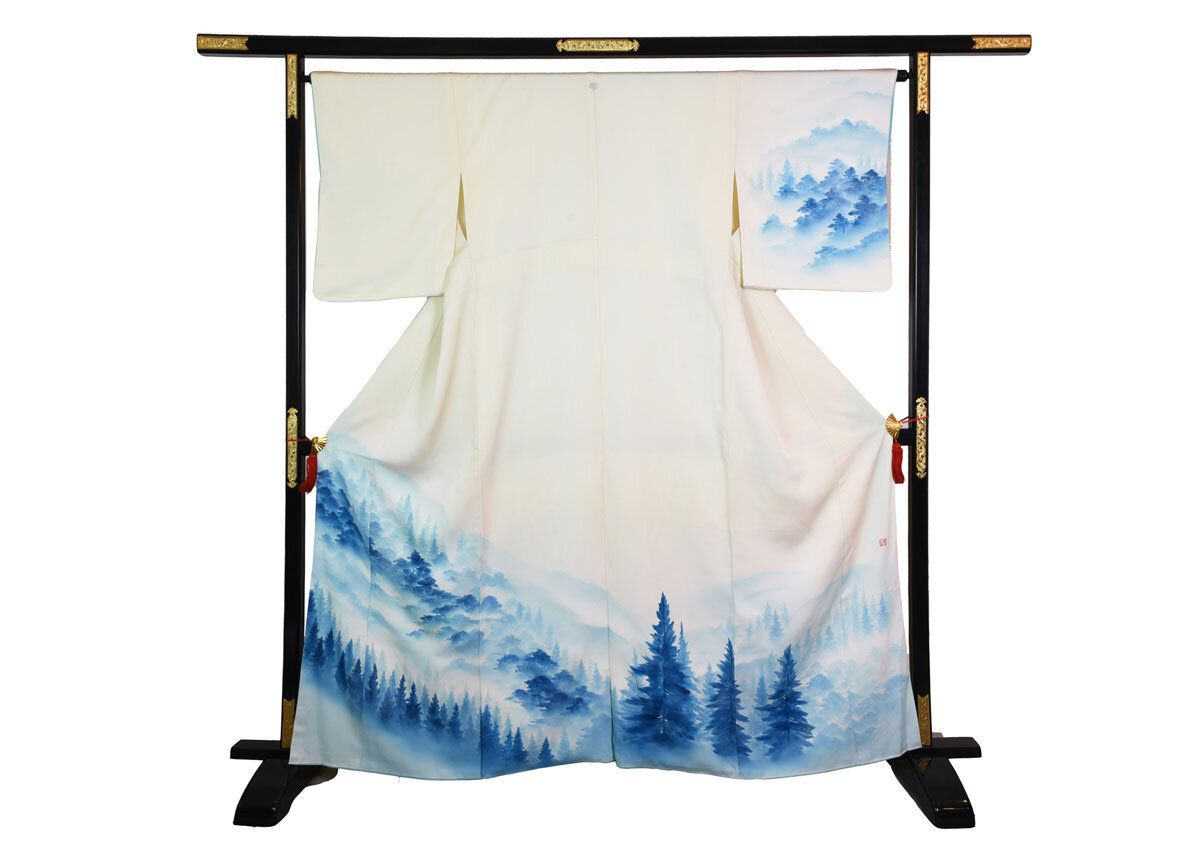 f-850 vintage silk kimono fabric katazome cloud 13-1/2" x 43" 