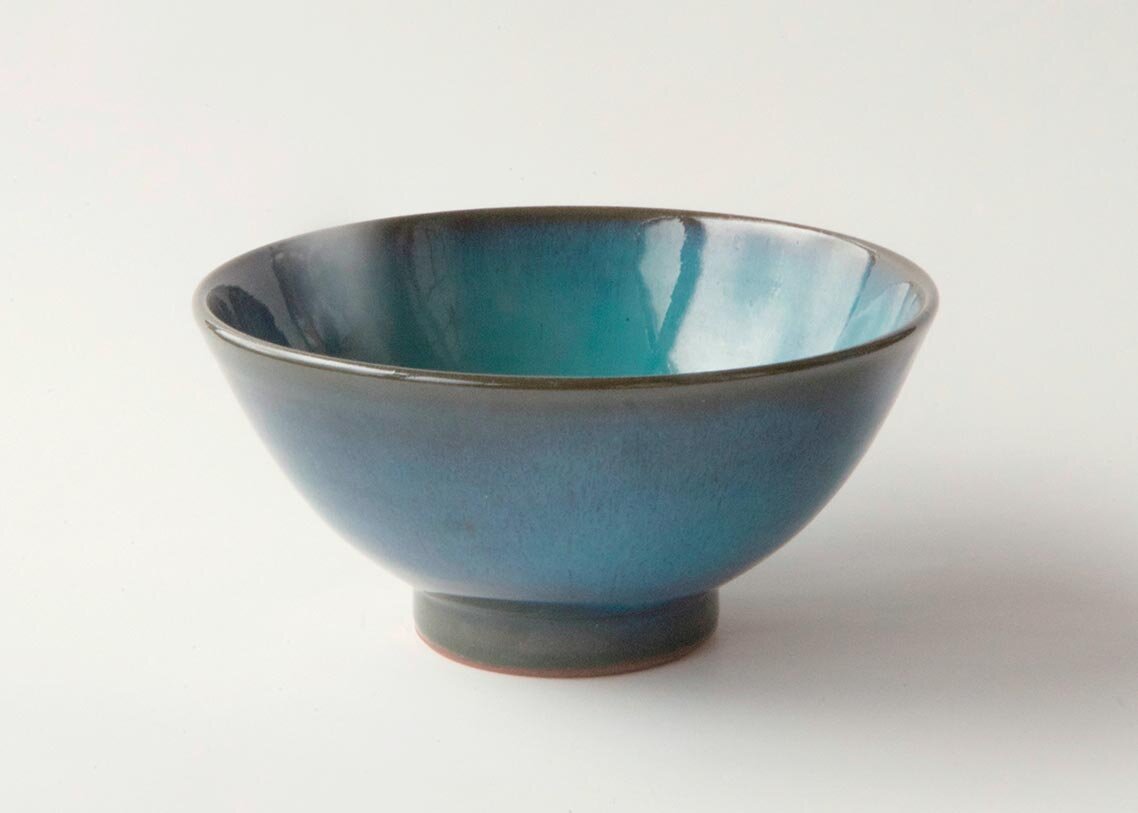 Vintage Japanese Pottery Blue Green Glaze Chawan Ceremony Tea Bowl