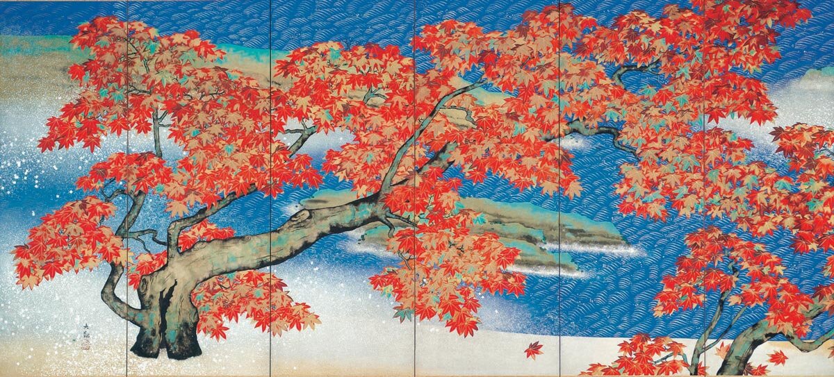 Japanese Art Board Painting Rising Sun Pine Tree Beach Paper Hand Pain, Online Shop