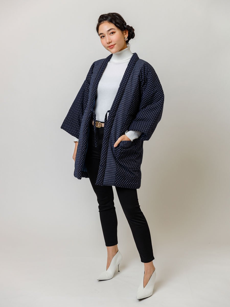 Vintage wool kimono noragi haori Hanten Jinbei Japanese traditional cardigan jacket size M