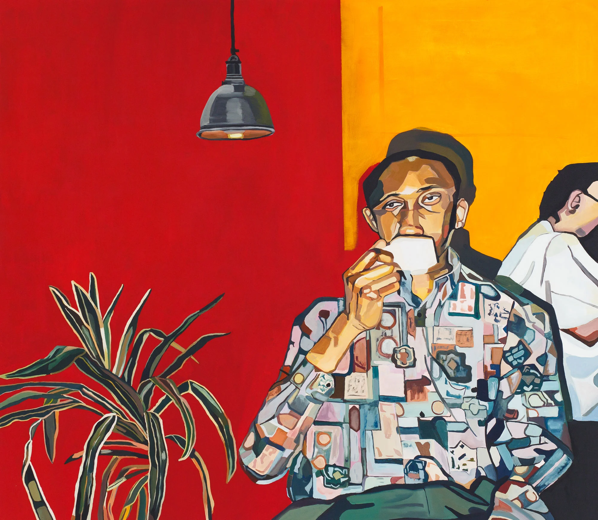 Man Drinking Coffee, 2019, Oil and acrylic on canvas, 140 x 160 cm