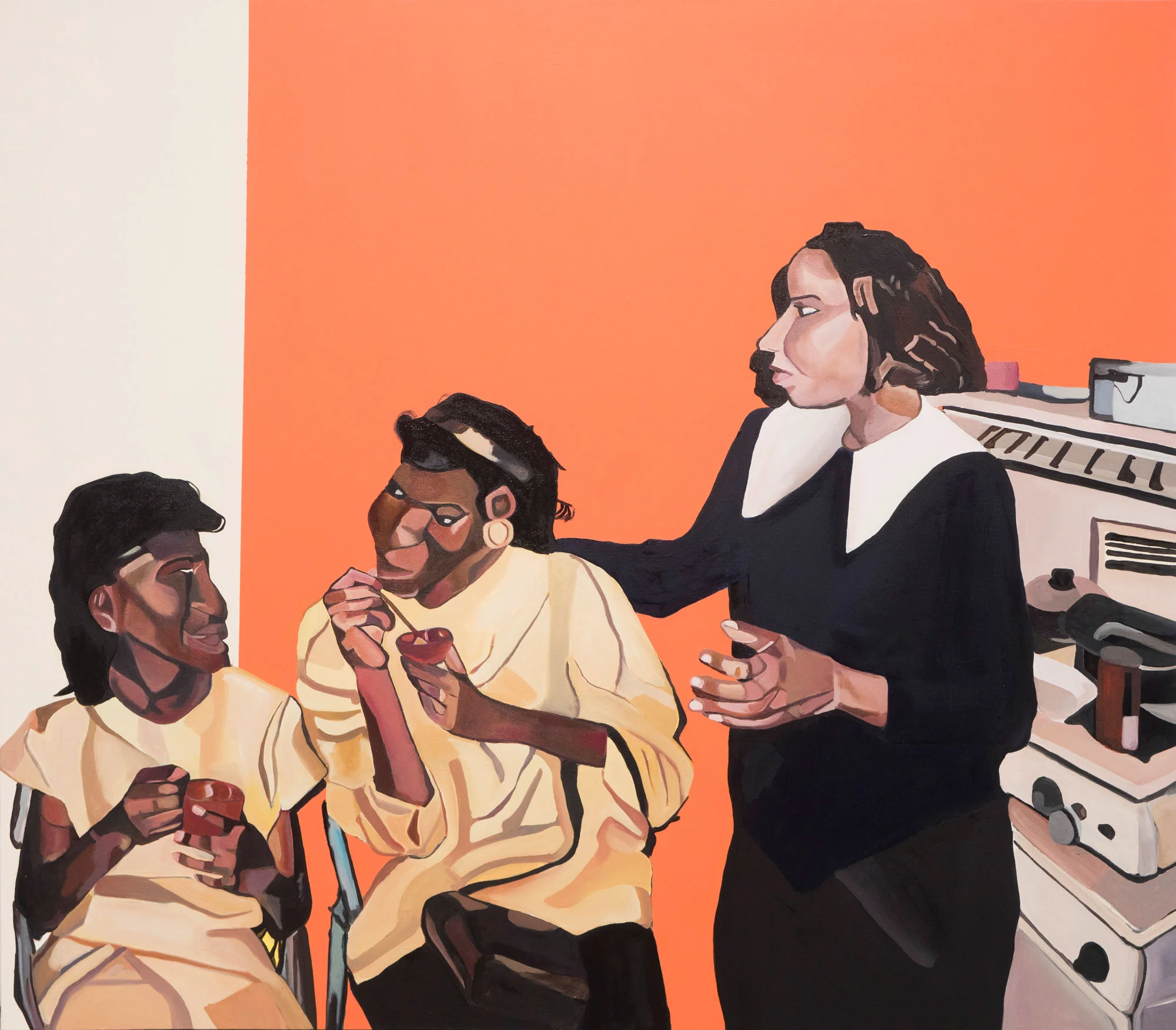 Gisting in the Kitchen, 2018 Oil, acrylic, and household paint on canvas, 140 x 160 cm