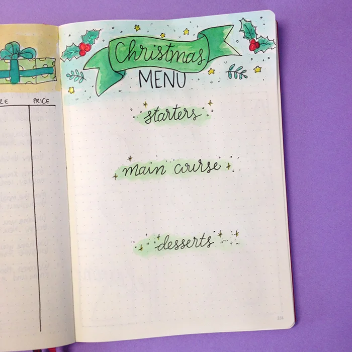 6 Christmas Spreads for your Bullet Journal - Christmas Menu