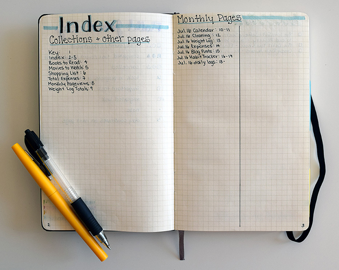 Parts of a Bullet Journal - Key & Index - BuJoing