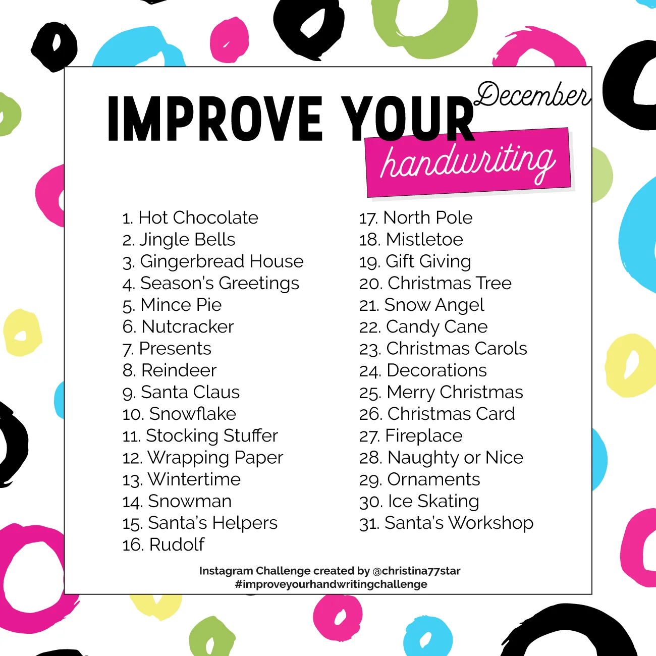 Improve Your Handwriting Challenge - December 2018 | christina77star