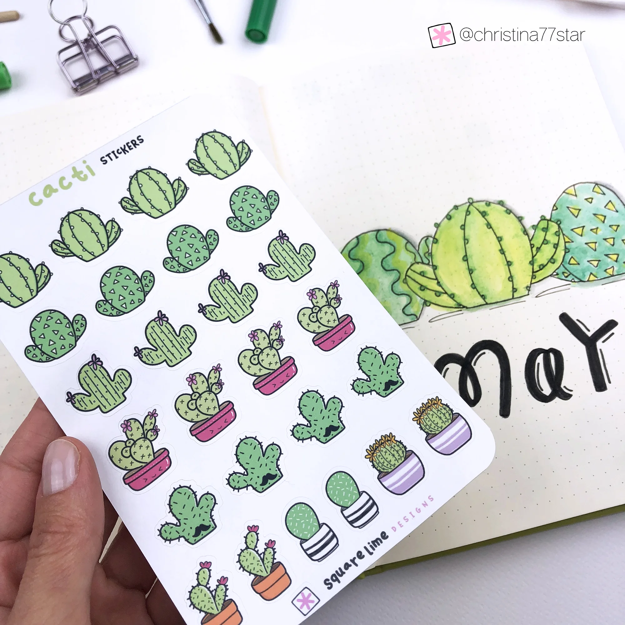 Cacti Stickers - May 2019 Bullet Journal setup - www.christina77star.net