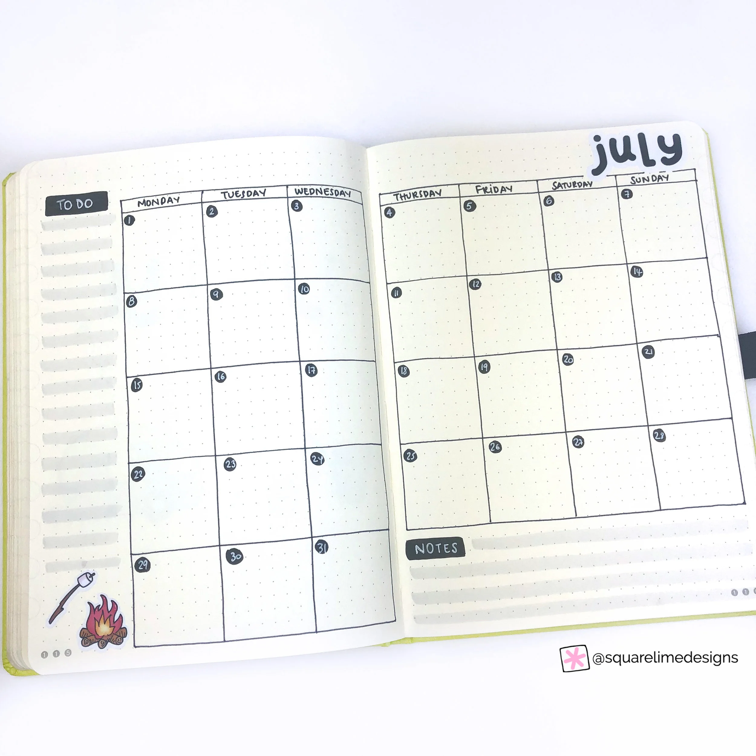 Bullet Journal Monthly Layout for July 2019 - Monthly Layout Page