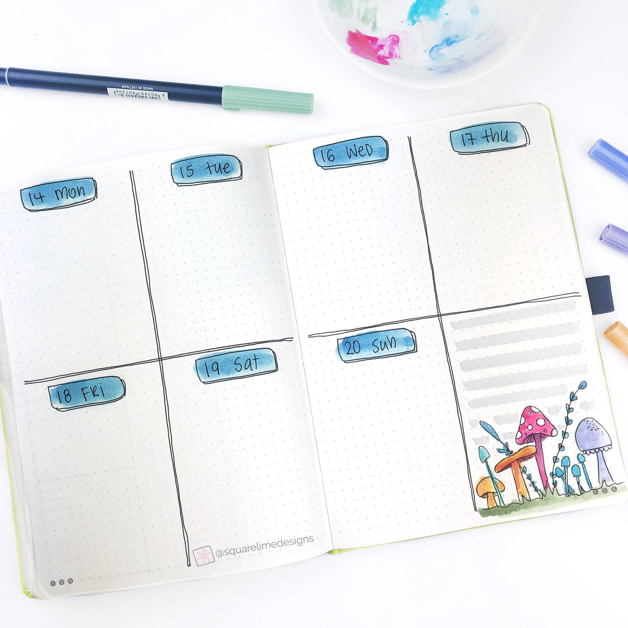 4 Weekly Spread Ideas for your Bullet Journal - October 2019 - www.squarelimedesigns.com