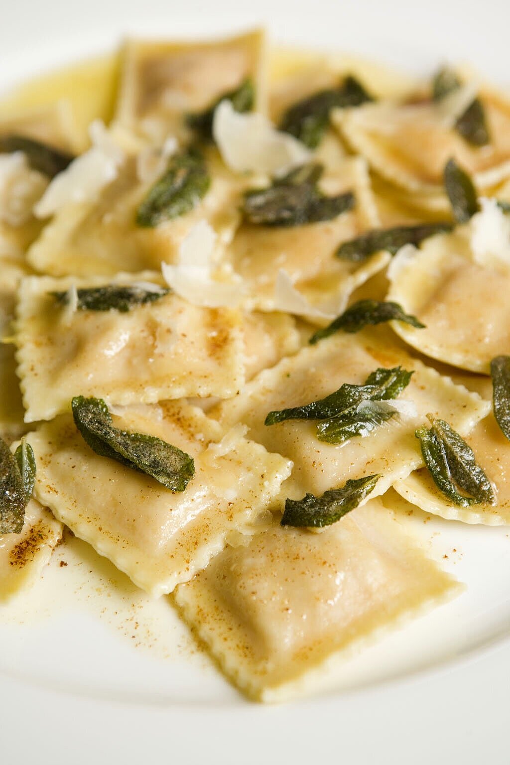 Pumpkin &amp; Mascarpone Ravioli with Browned Butter and Fried Sage Leaves ...