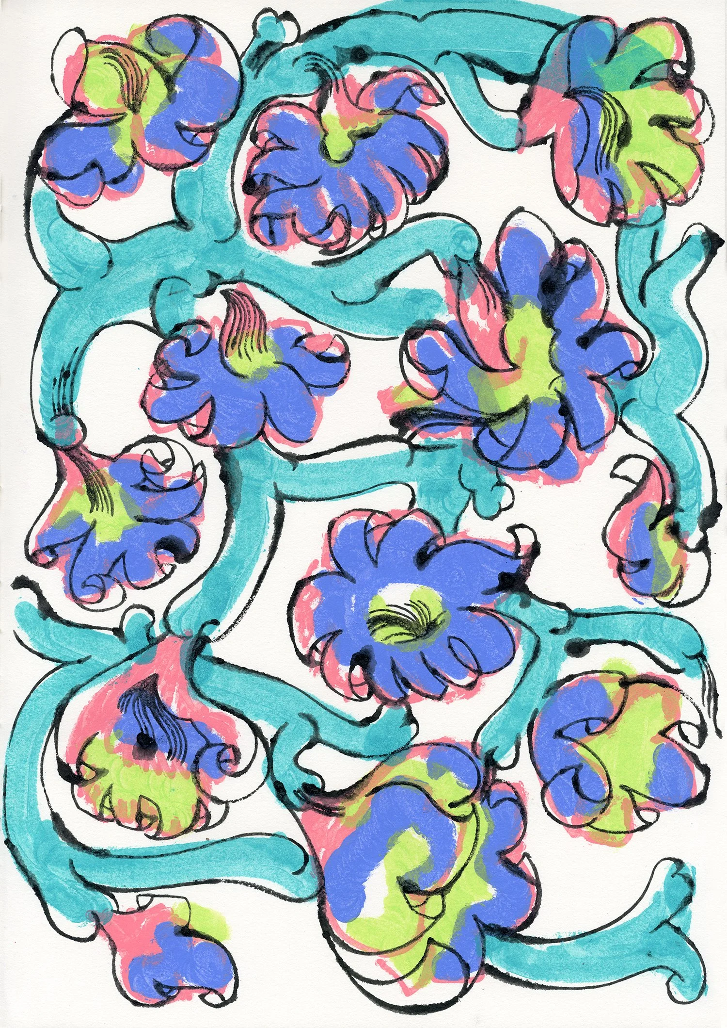 Powerflower 048, Mixed media on paper