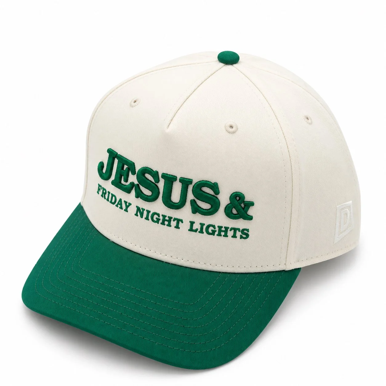Jesus & Friday Night Lights 5 Panel Classic Cotton Twill - Ivory/Kelly Green