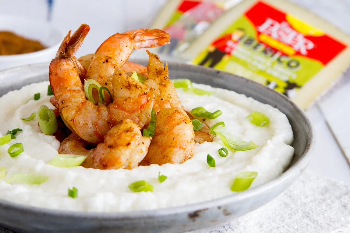 El Pastor Iberico Cheese Grits with Shrimp