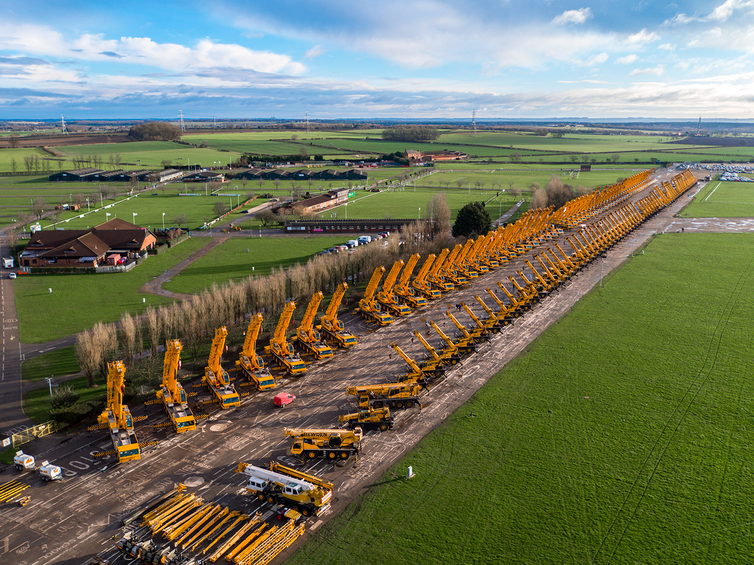 drone view of cranes