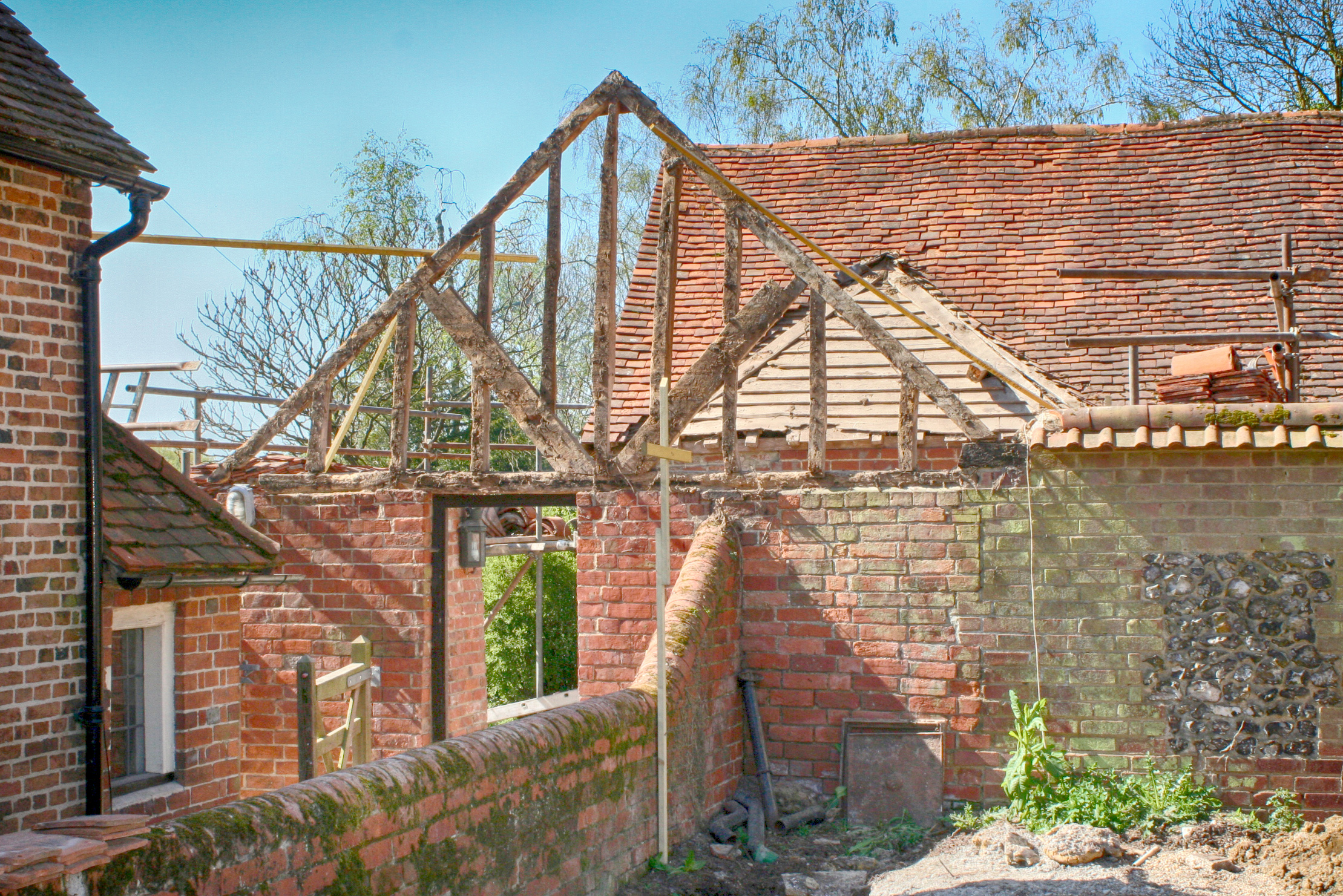 Timber trusses and frame retained