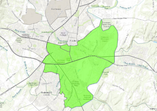 Areas of Frederick designated an "Opportunity Zone"