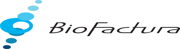 blue and black logo that reads: biofactura