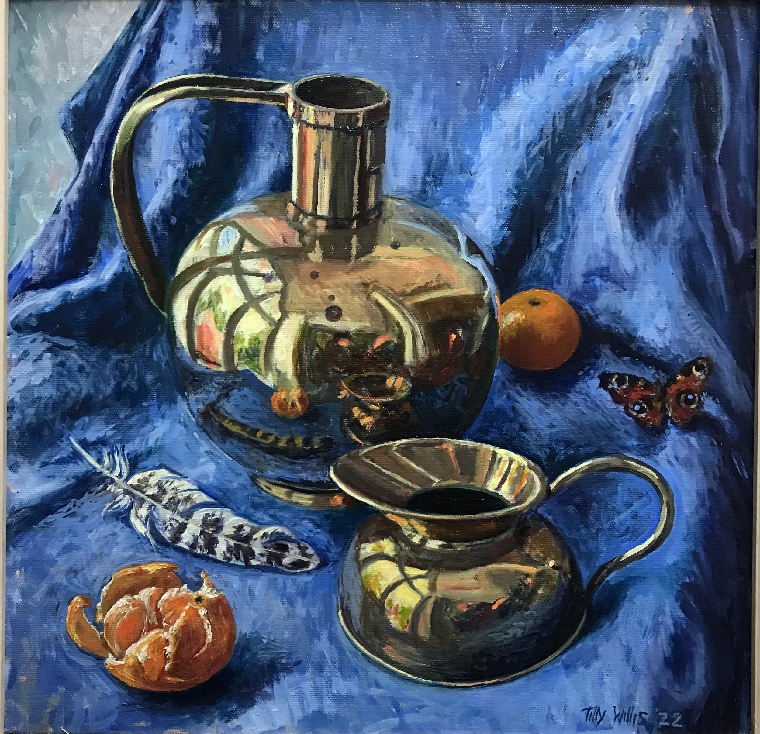 Still life with Butterfly 20x20" framed